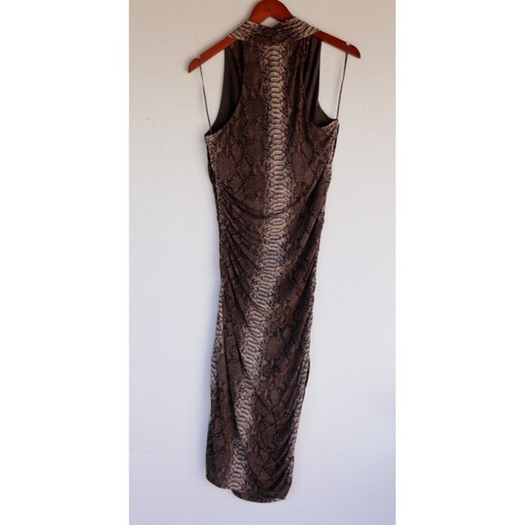 Michael Kors Women's Medium Brown Midi Dress Snakeskin Scoop Neck Stretch Sheath - Picture 10 of 11